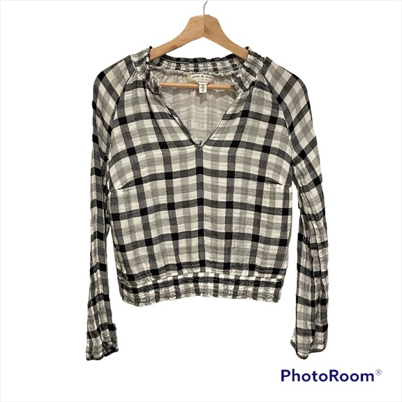 Cloth & Stone • Sara Plaid Blouse Checkered size XS casual brunch Preowned - Picture 2 of 9